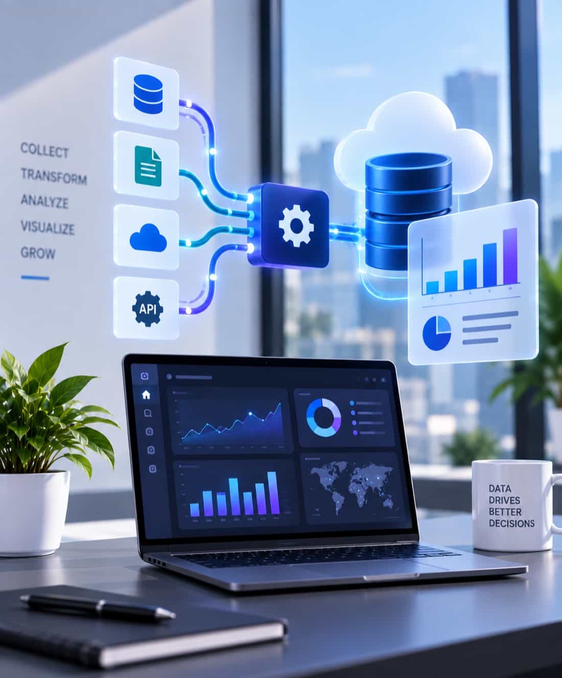 Analytics dashboard on screen